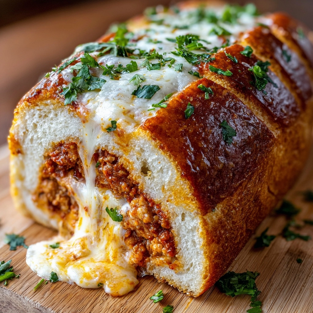 Lasagna Stuffed Garlic Bread Recipe - Recipe Image
