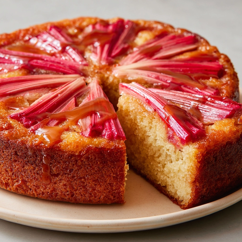 Upside-Down Rhubarb Cake with Caramel Swirls Recipe - Recipe Image
