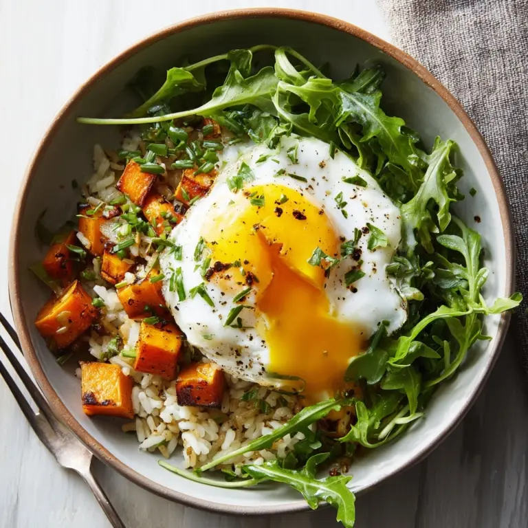 Rice Bowl with Sweet Potatoes, Green Curry, Arugula, and Poached Egg Recipe