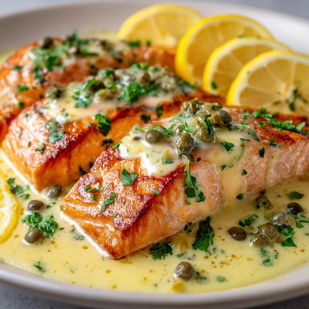 One-Pan Creamy Lemon Caper Butter Salmon Recipe - Recipe Image