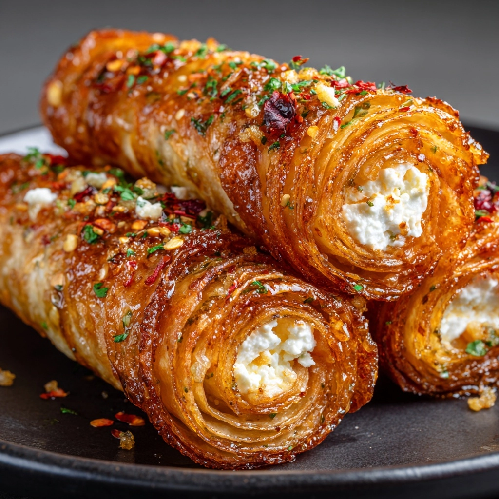 Oven Fried Feta Rolls with Chili Honey Recipe - Recipe Image