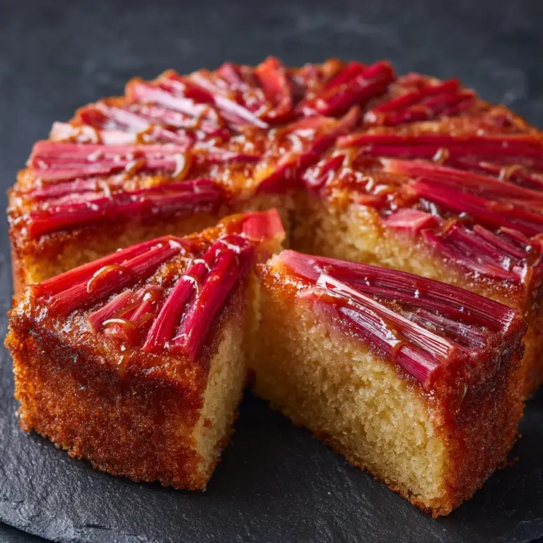 Upside-Down Rhubarb Cake with Caramel Swirls Recipe