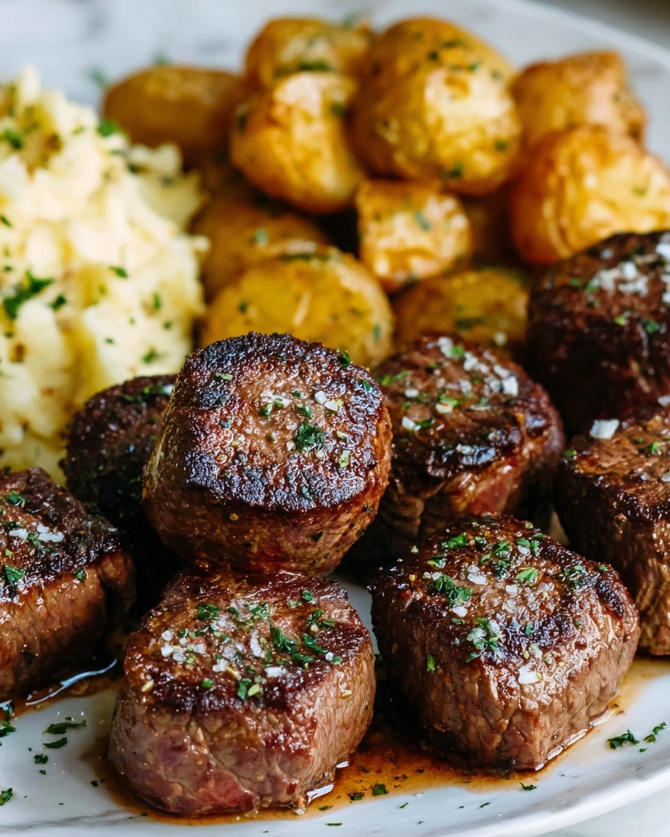 Savory Steak Delight: Garlic Butter Bites with Comforting Sides Recipe - Recipe Image
