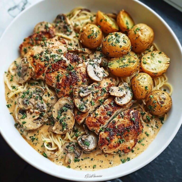 Indulgent Creamy Mushroom Chicken Alfredo with Hot Honey Potatoes Recipe