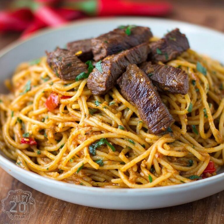 Creamy Cajun Garlic Butter Spaghetti with Beef Strips Recipe