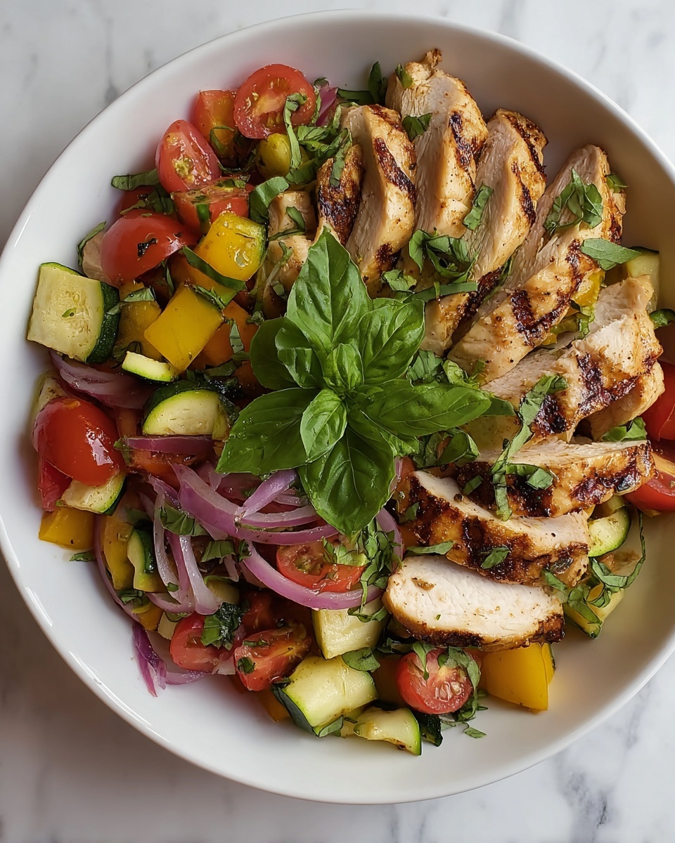 Grilled Chicken Panzanella Salad with Fresh Vegetables Recipe - Recipe Image