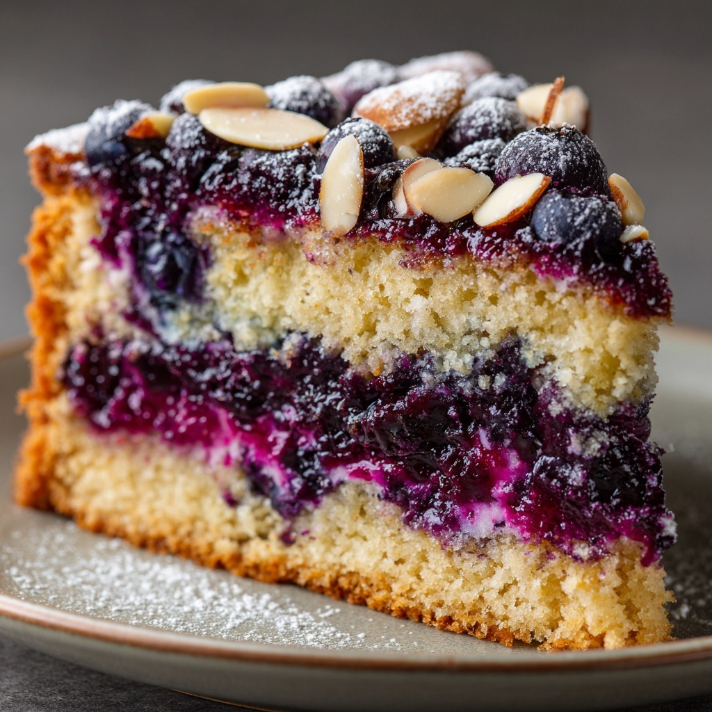 Almond Praline Blueberry Cake Recipe - Recipe Image