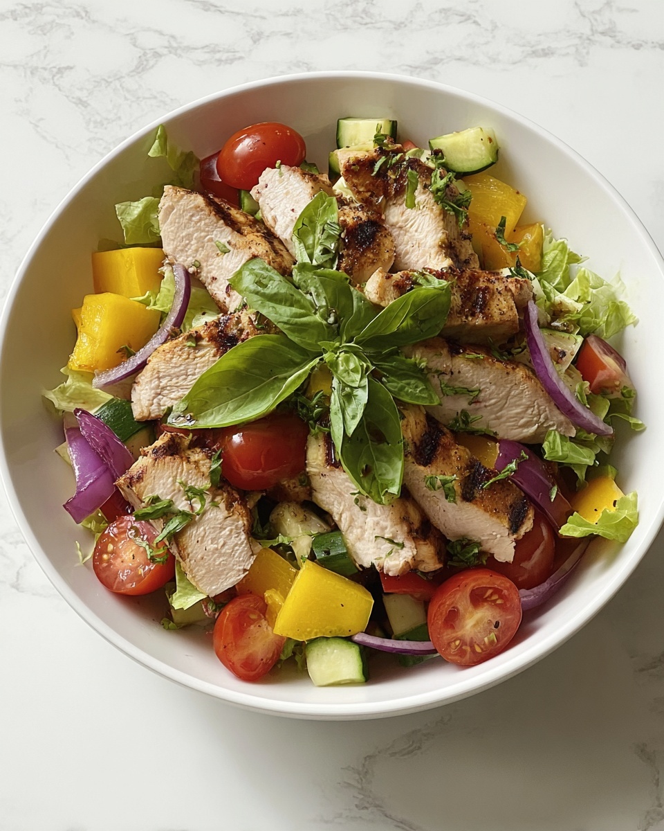 Grilled Chicken Panzanella Salad with Fresh Vegetables Recipe - Recipe Image