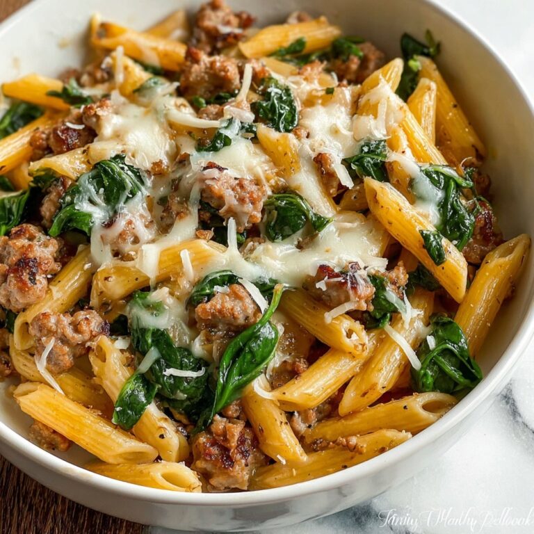 Creamy Garlic Butter Beef Penne with Sausage and Spinach Recipe