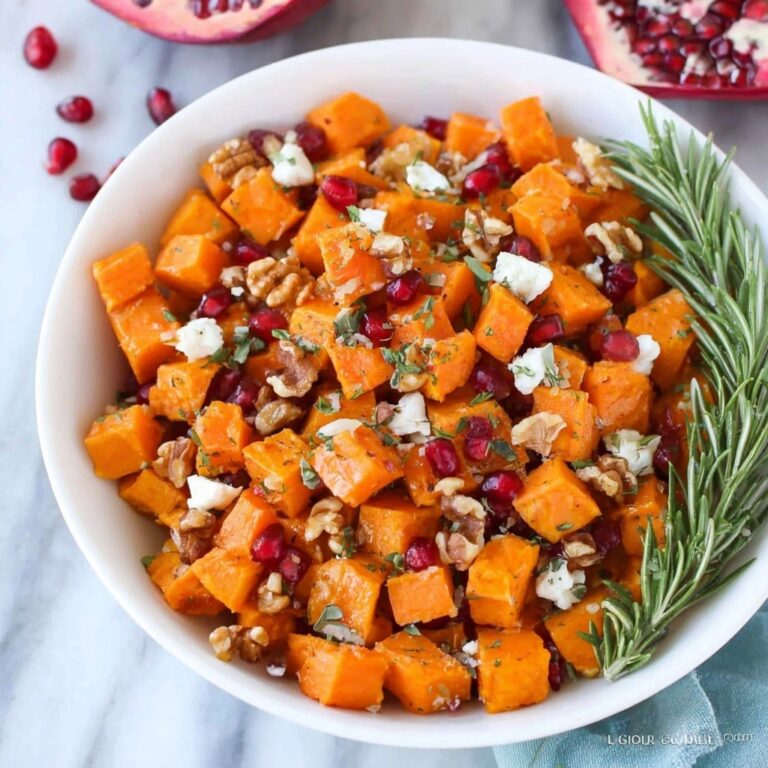 Roasted Butternut Squash with Goat Cheese, Walnuts, and Pomegranate Recipe